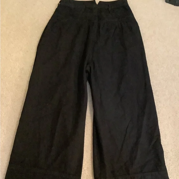 New Free People Sweet Talk Black Wide Leg Chino Pants Cotton & Linen Sz 8 Medium - Picture 13 of 16